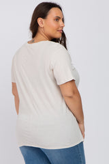 Beige Solid Short Sleeve Plus Top