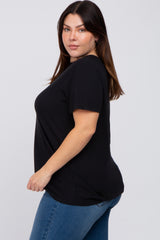 Black Solid Short Sleeve Plus Top