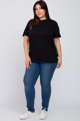 Black Solid Short Sleeve Plus Top