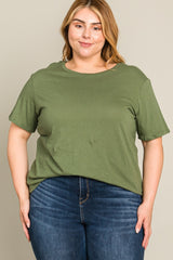 Olive Solid Short Sleeve Plus Top