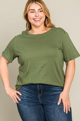 Olive Solid Short Sleeve Plus Top