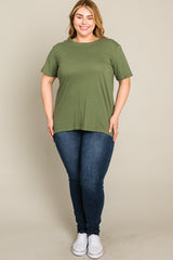 Olive Solid Short Sleeve Plus Top