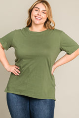 Olive Solid Short Sleeve Plus Top