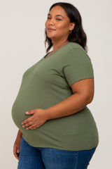 Olive Solid Short Sleeve Plus Maternity Top