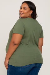 Olive Solid Short Sleeve Plus Maternity Top