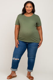 Olive Solid Short Sleeve Plus Maternity Top