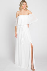 Ivory Chiffon Off Shoulder Maxi Dress