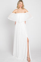 Ivory Chiffon Off Shoulder Maxi Dress