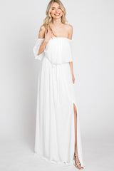 Ivory Chiffon Off Shoulder Maxi Dress