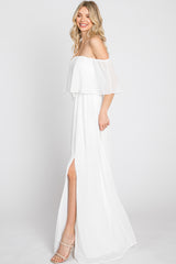 Ivory Chiffon Off Shoulder Maxi Dress