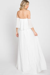 Ivory Chiffon Off Shoulder Maxi Dress