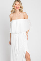 Ivory Chiffon Off Shoulder Maxi Dress