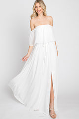 Ivory Chiffon Off Shoulder Maxi Dress