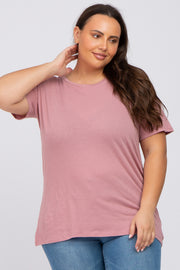 Mauve Solid Short Sleeve Plus Top