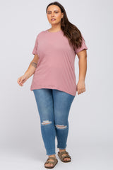 Mauve Solid Short Sleeve Plus Top