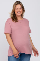 Mauve Solid Short Sleeve Plus Maternity Top