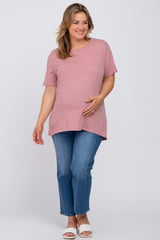 Mauve Solid Short Sleeve Plus Maternity Top