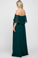 Emerald Green Chiffon Off Shoulder Maternity Maxi Dress