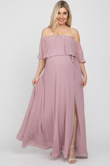 Mauve Chiffon Off Shoulder Maternity Maxi Dress