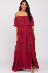 Red Chiffon Off Shoulder Maternity Maxi Dress