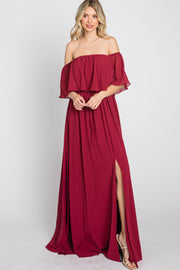 Red Chiffon Off Shoulder Maxi Dress