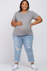 Heather Grey Short Sleeve Plus Maternity Top