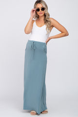 Blue Drawstring Maternity Maxi Skirt