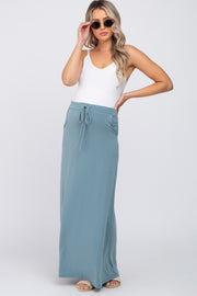 Blue Drawstring Maternity Maxi Skirt