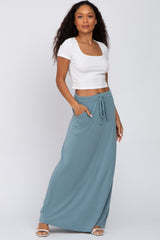 Blue Drawstring Maternity Maxi Skirt