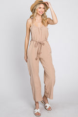 Light Mocha Shoulder Tie Linen Jumpsuit