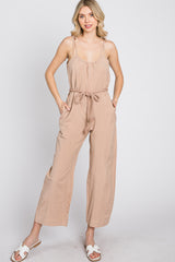 Light Mocha Shoulder Tie Linen Jumpsuit