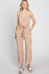 Light Mocha Shoulder Tie Linen Jumpsuit