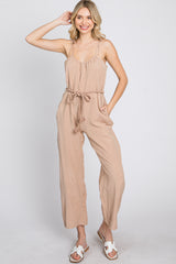 Light Mocha Shoulder Tie Linen Jumpsuit