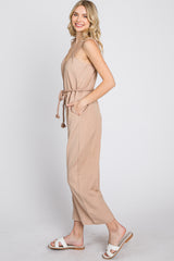 Light Mocha Shoulder Tie Linen Jumpsuit