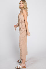 Light Mocha Shoulder Tie Linen Jumpsuit