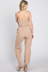 Light Mocha Shoulder Tie Linen Jumpsuit