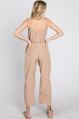 Light Mocha Shoulder Tie Linen Jumpsuit