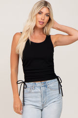 Black Ribbed Drawstring Side Maternity Tank Top