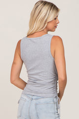 Grey Ribbed Drawstring Side Tank Top