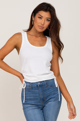 White Ribbed Drawstring Side Tank Top