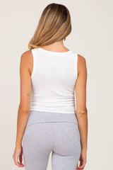 White Ribbed Drawstring Side Maternity Tank Top