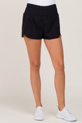 Black Elastic Waist Active Shorts