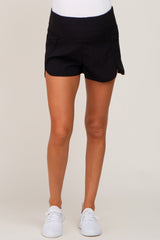 Black Elastic Waist Maternity Active Shorts