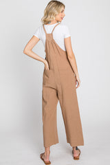 Taupe Striped Wide Leg Cropped Overalls