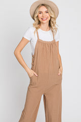 Taupe Striped Wide Leg Cropped Overalls