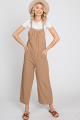 Taupe Striped Wide Leg Cropped Overalls