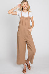 Taupe Striped Wide Leg Cropped Overalls