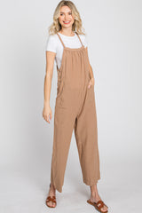 Taupe Striped Wide Leg Cropped Overalls