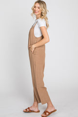 Taupe Striped Wide Leg Cropped Overalls