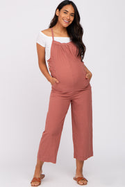 Rust Striped Wide Leg Cropped Maternity Overalls